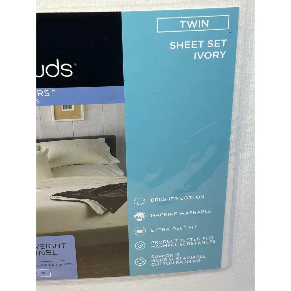 Cuddl Duds Twin Heavyweight Flannel Sheet Set Ivory 100% Cotton 3CUSFLSSSDTW